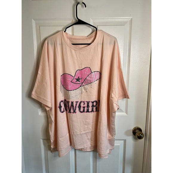 Unbranded Tops - Women’s Pink Short Sleeve T-shirt Cowgirl Size 2X NWOT